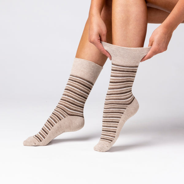 3 Pairs Ladies City Varied Stripe Cotton Socks - Brown