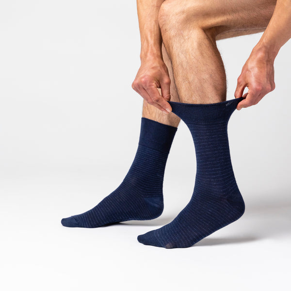 3 Pairs Men's Nova Fine Stripe Cotton Socks - Navy/Denim