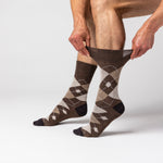 Load image into Gallery viewer, 3 Pairs Men's Argyle Cotton Socks - Leven Brown/Natural