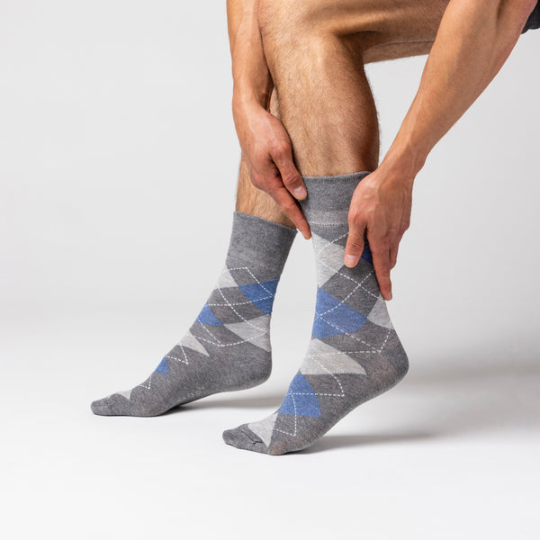 3 Pairs Men's Argyle Cotton Socks - Denim