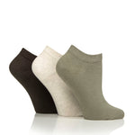 Load image into Gallery viewer, 3 Pairs Ladies Diabetic Trainer Socks - Khaki Mix