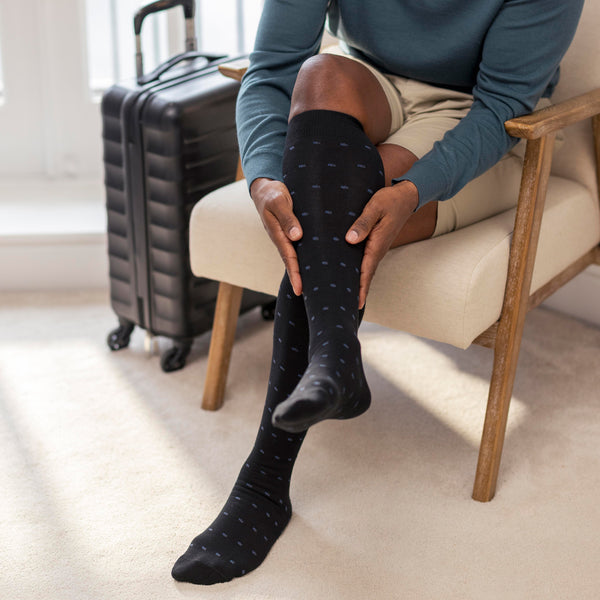 1 Paar Herren-Kompressions-Flugsocken – Schwarz/Blau