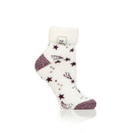 Load image into Gallery viewer, Ladies Lite Sleep Socks with Turnover Top - Ivory & Cabernet Stars