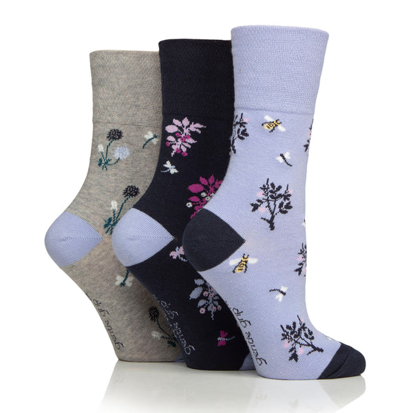 3 Paar Damen-RHS-Baumwollsocken – Blumen/Insekten