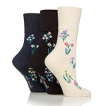 Lade das Bild in den Galerie-Viewer, 3 Paar Damen-RHS-Baumwollsocken – Blumenkontrast