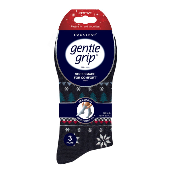 3 Pairs Ladies Fun Feet Christmas Socks - Fairisle