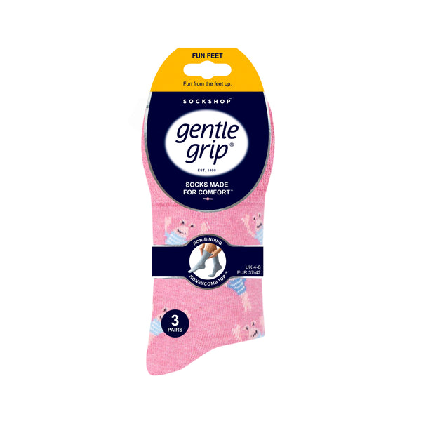 3 Pairs Ladies Fun Feet Cotton Socks - Seabed