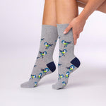 Load image into Gallery viewer, 3 Pairs Ladies Fun Feet Cotton Socks - Love Birds Grey/Blue