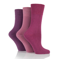 3 Pairs Ladies Plain Cotton Socks - Pink/Purple