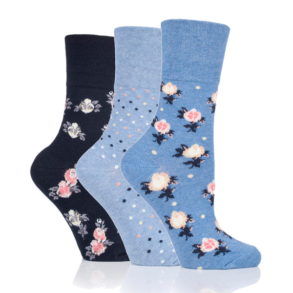 3 Paar Damen Baumwollsocken - Micro Blossom Blue