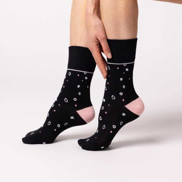 3 Paar Damen-Baumwollsocken - Mod Dots Schwarz
