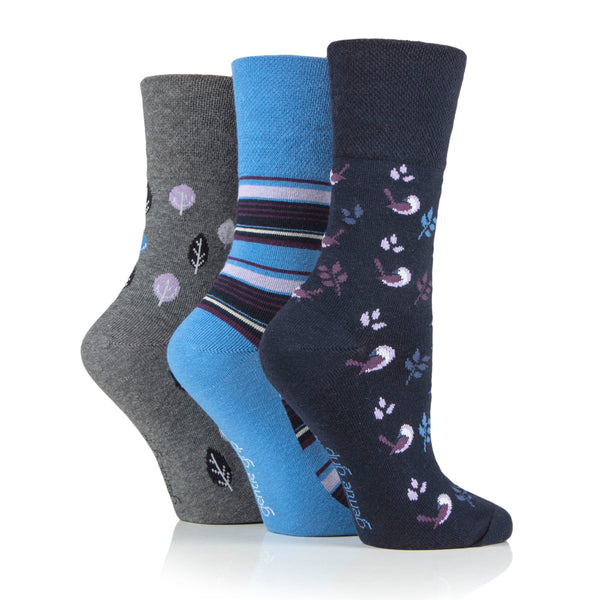 3 Paar Damen Baumwollsocken - Nature Bird Marineblau