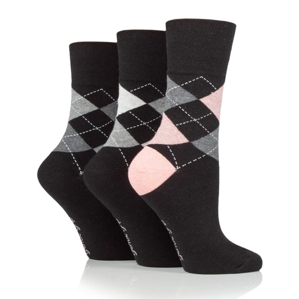3 Paar Damen-Baumwollsocken mit Highlands-Argyle-Muster - Schwarz