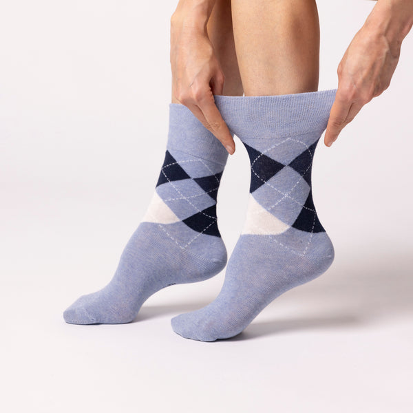 3 Paar Damensocken aus Baumwolle mit Highlands-Argyle-Muster – Marineblau/Jeansblau
