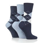Load image into Gallery viewer, 3 Pairs Ladies Highlands Argyle Cotton Socks - Navy/Denim