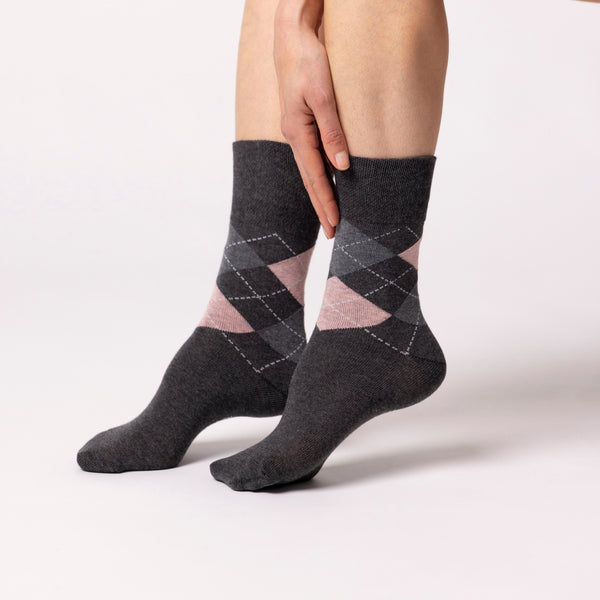 3 Paar Damensocken aus Baumwolle mit Highlands-Argyle-Muster - Grau