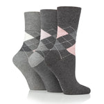 Load image into Gallery viewer, 3 Pairs Ladies Highlands Argyle Cotton Socks - Grey