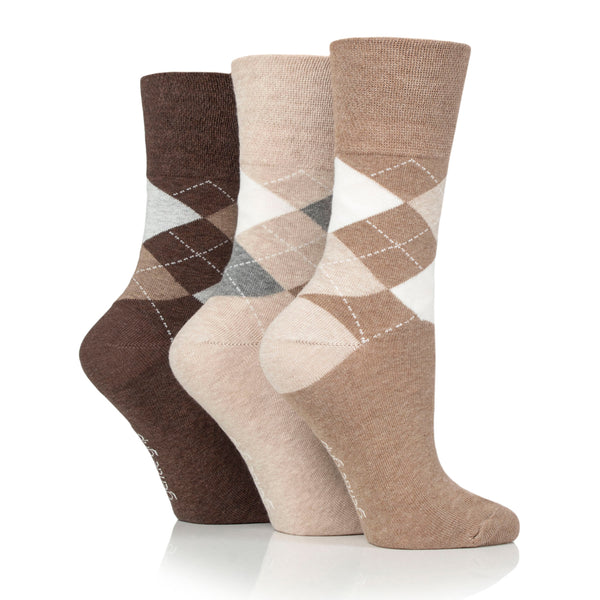 3 Paar Damen-Baumwollsocken im Highlands-Argyle-Muster - Braun