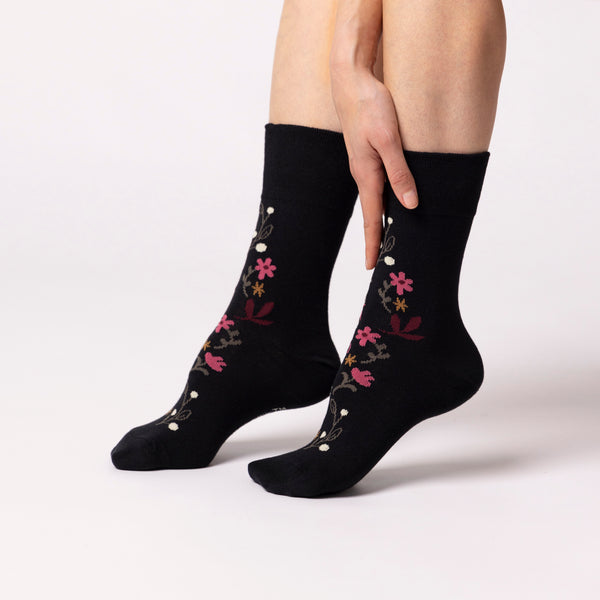 3 Paar Damen Baumwollsocken - Floral Night