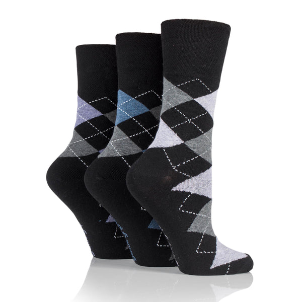 3 Paar Damen Baumwollsocken Argyle - Schwarz