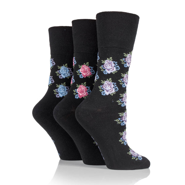 3 Paar Damen Baumwollsocken - Schwarze Rose