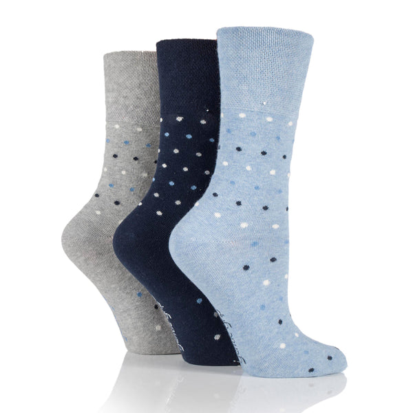 3 Pairs Ladies Plus Size Cotton Socks - Denim Polka Dots
