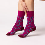 Load image into Gallery viewer, 3 Pairs Ladies Cotton Socks - Rose Floral Pink