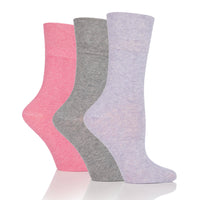 3 Pairs Ladies Plain Cotton Socks - Grey/Lavender/Rose