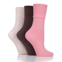 3 Pairs Ladies Plain Cotton Socks - Coral and Coffee