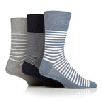 Load image into Gallery viewer, 3 Pairs Mens Holiday Cotton Socks - Navy Stripe Mix