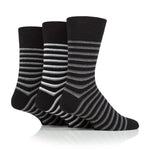Load image into Gallery viewer, 3 Pairs Men's Litha Varied Stripe Cotton Socks - Black