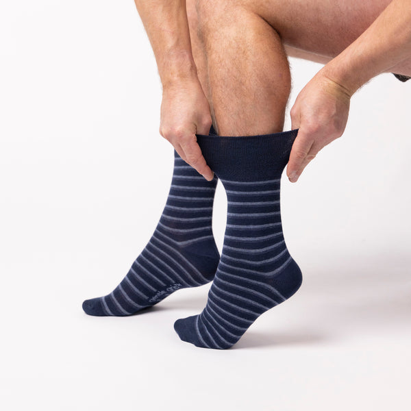 3 Pairs Men's Litha Varied Stripe Cotton Socks - Navy