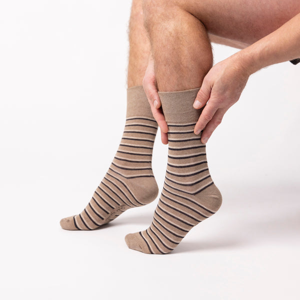 3 Pairs Men's Litha Varied Stripe Cotton Socks - Brown