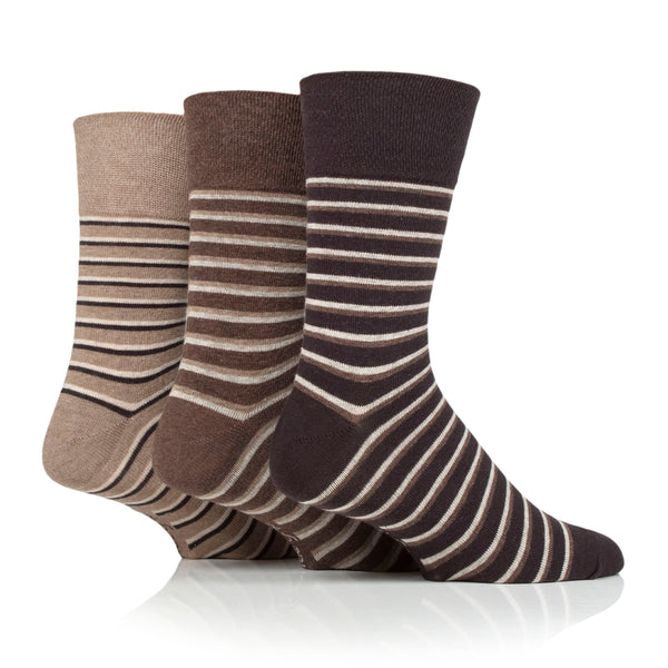 3 Pairs Men's Litha Varied Stripe Cotton Socks - Brown