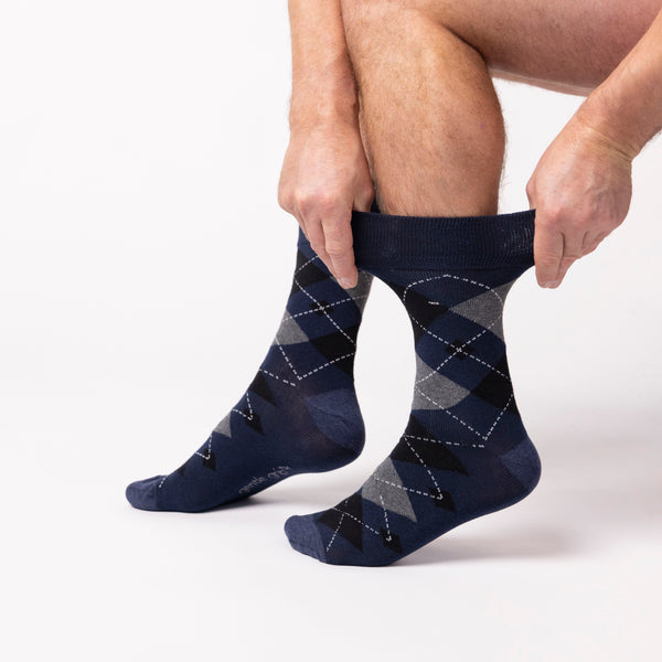 3 Pairs Men's Argyle Cotton Socks - Leven Black Mix