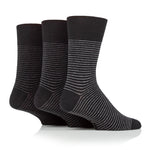 Load image into Gallery viewer, 3 Pairs Men's Nova Fine Stripe Cotton Socks - Black
