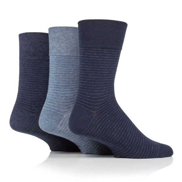 3 Pairs Men's Nova Fine Stripe Cotton Socks - Navy/Denim