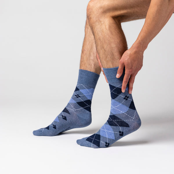 3 Pairs Men's Argyle Cotton Socks - Leven Navy/Denim
