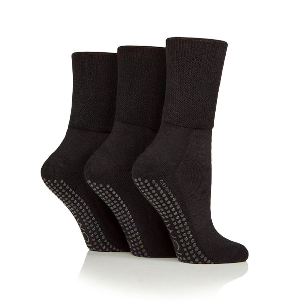 3 Pairs Cushion Foot Bamboo Diabetic Slipper Socks - Black