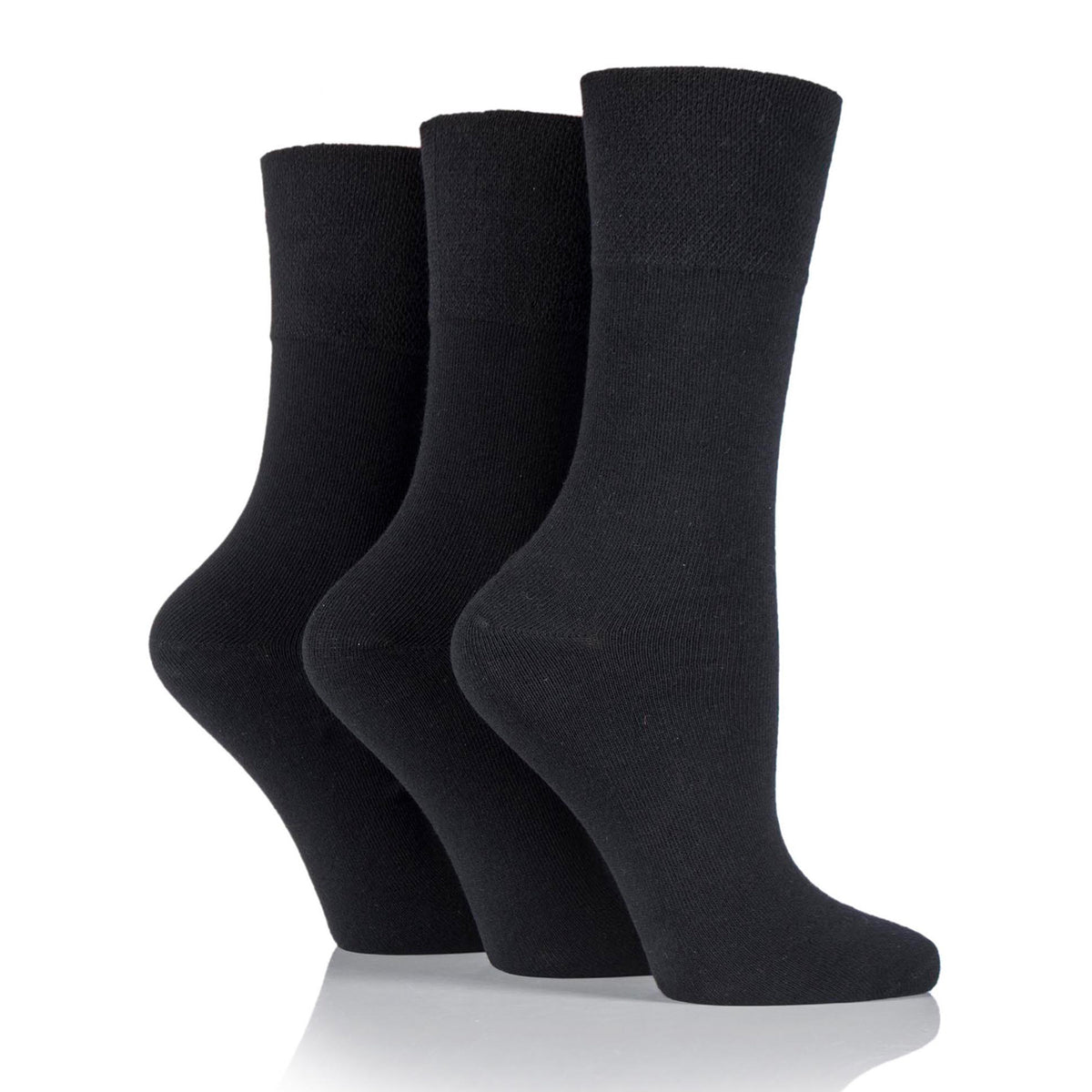 3 Pairs Ladies Bamboo Diabetic Socks - Black