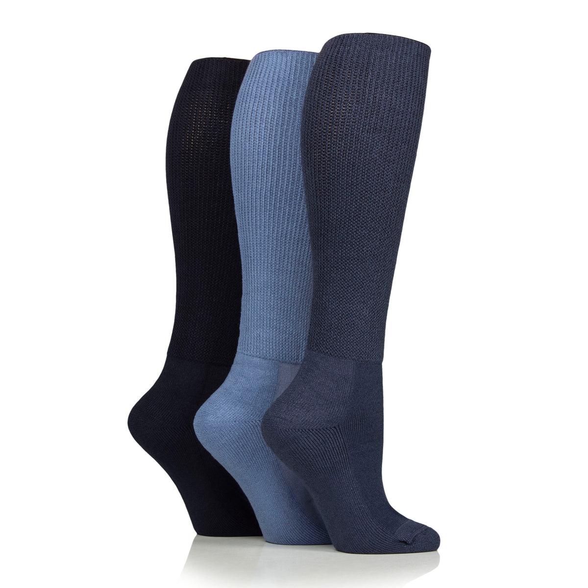 3 Pairs Cushion Foot Knee Length Bamboo Diabetic Socks - Denim Mix