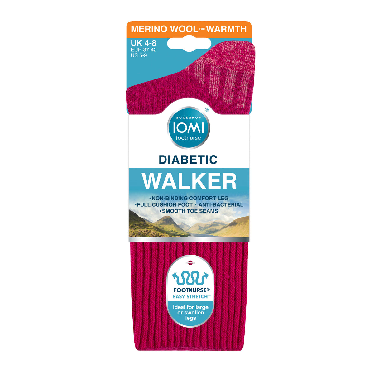 1 Pair Diabetic Walker Wool Boot Socks - Pink