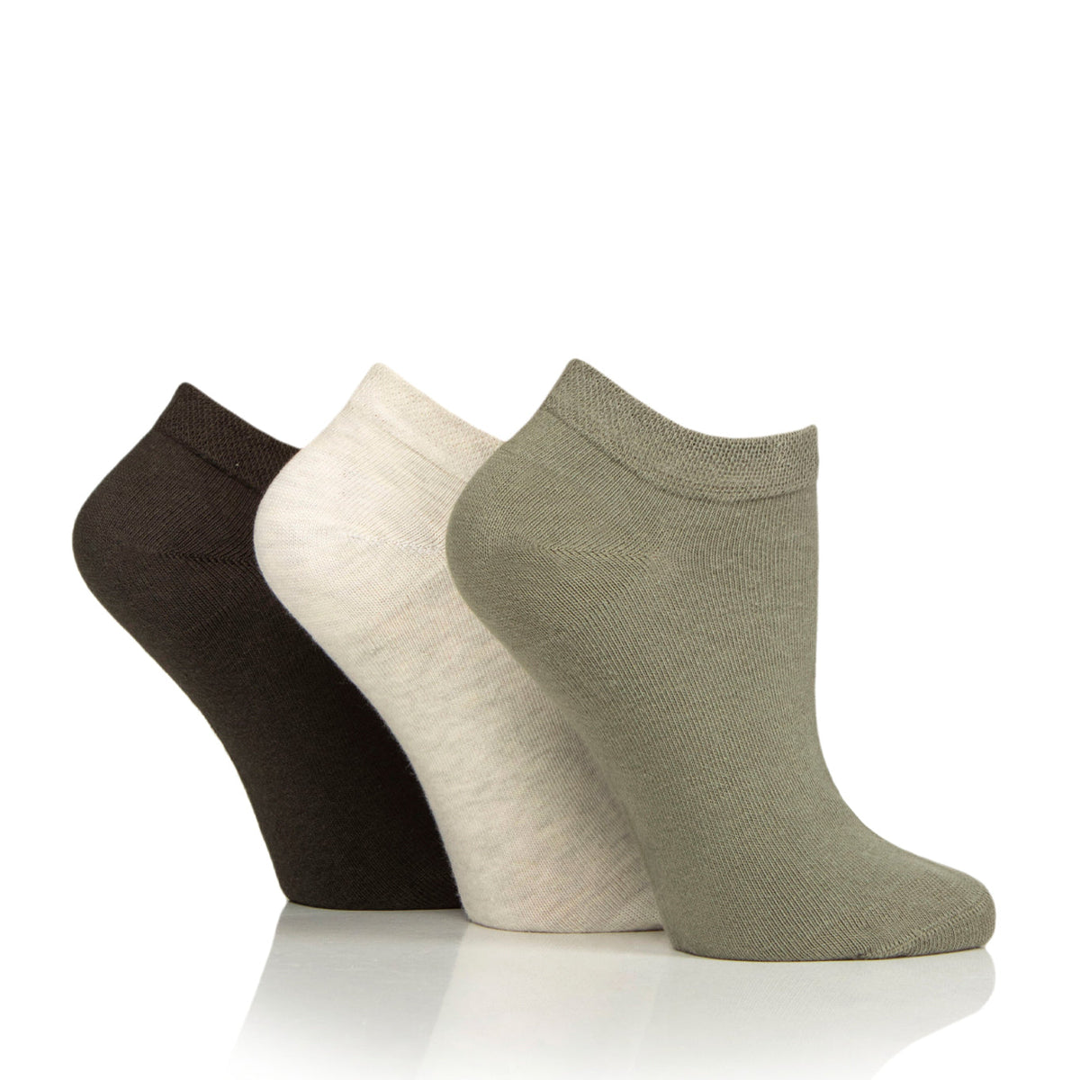 3 Pairs Ladies Diabetic Trainer Socks - Khaki Mix