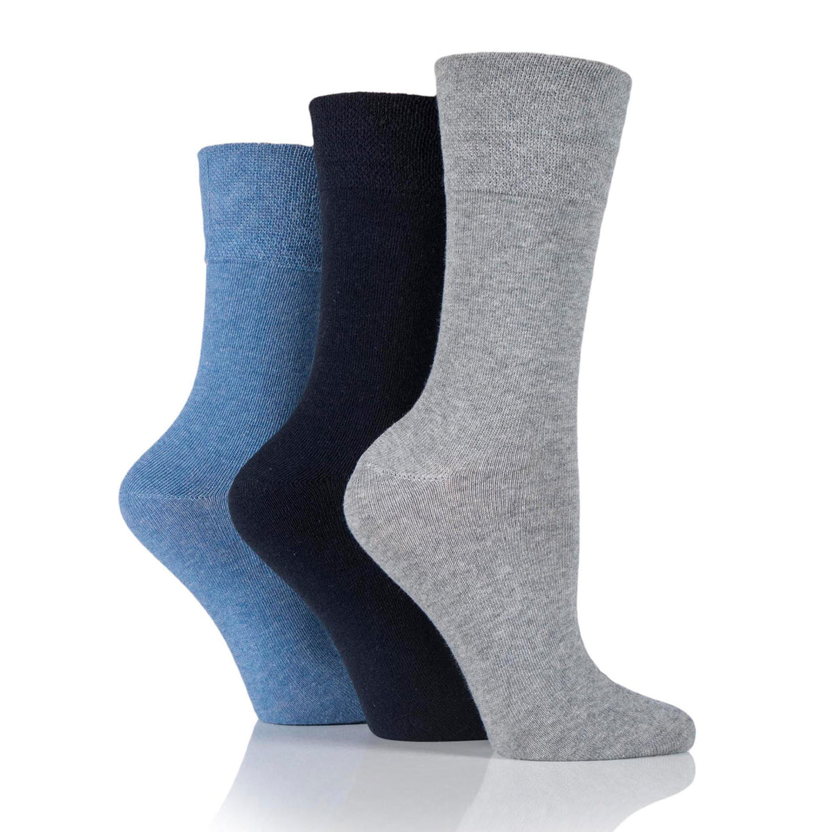3 Pairs Ladies Diabetic Socks - Blue/Grey