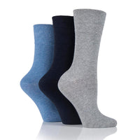 3 Pairs Ladies Diabetic Socks - Blue/Grey