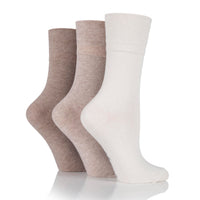 3 Pairs Ladies Diabetic Socks - Light Brown Mix