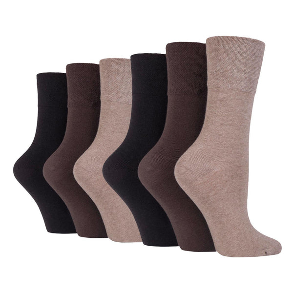 6 Paar Damen-Diabetikersocken aus Bambus - Braun-Mix