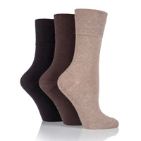 3 Pairs Ladies Diabetic Socks - Dark Brown Mix