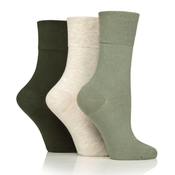 3 Pairs Ladies Diabetic Socks - Khaki Mix