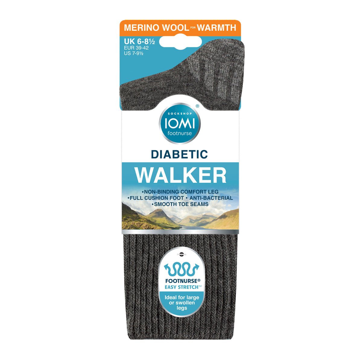 1 Pair Diabetic Walker Wool Boot Socks - Charcoal